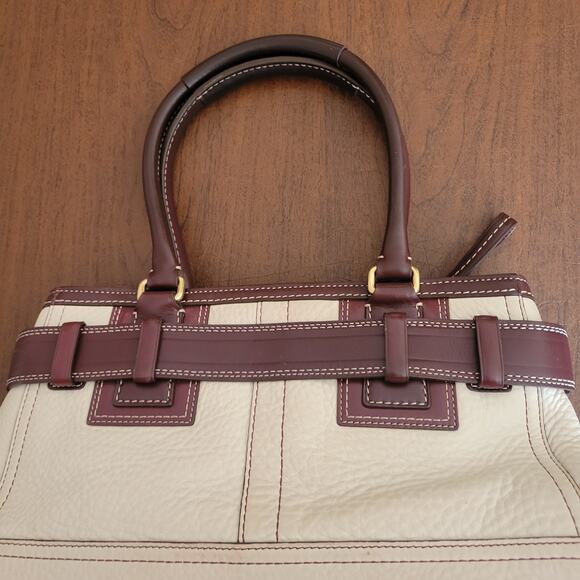 Vintage Coach Hamptons Ivory Maroon Pebbled Leather Bag EO6S-10212 - Picture 6 of 12